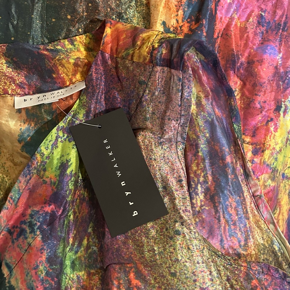Bryn Walker Zen Taffeta Nebulosa Abstract Print Asymmetrical Hem Wrap Tunic - Picture 3 of 16
